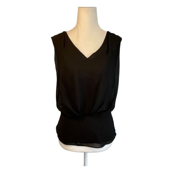 Naked Zebra Cowl Neck T Back Blouse Black Crepe Peplum Open Back Sleeveless S - Picture 1 of 6